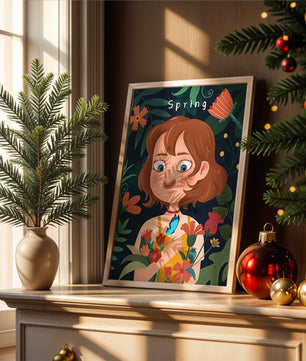 Ilustración primaveral encantadora con flores y mariposa