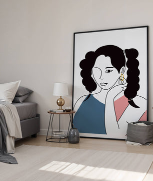 Minimalist Illustration of a Woman with Braided Hair and Gold Earring - Mi tienda