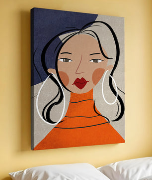Colorful abstract portrait featuring a woman with red lips and hoop earrings on textured background - Mi tienda