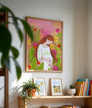 Pregnant Woman Amidst Vibrant Flowers