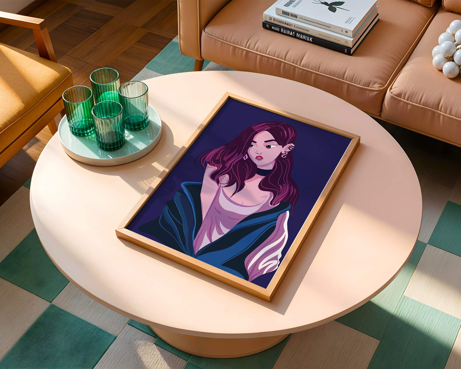 Stylish girl with purple hair and a blue jacket illustration