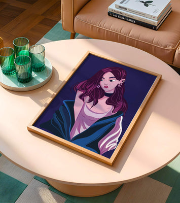 Stylish girl with purple hair and a blue jacket illustration