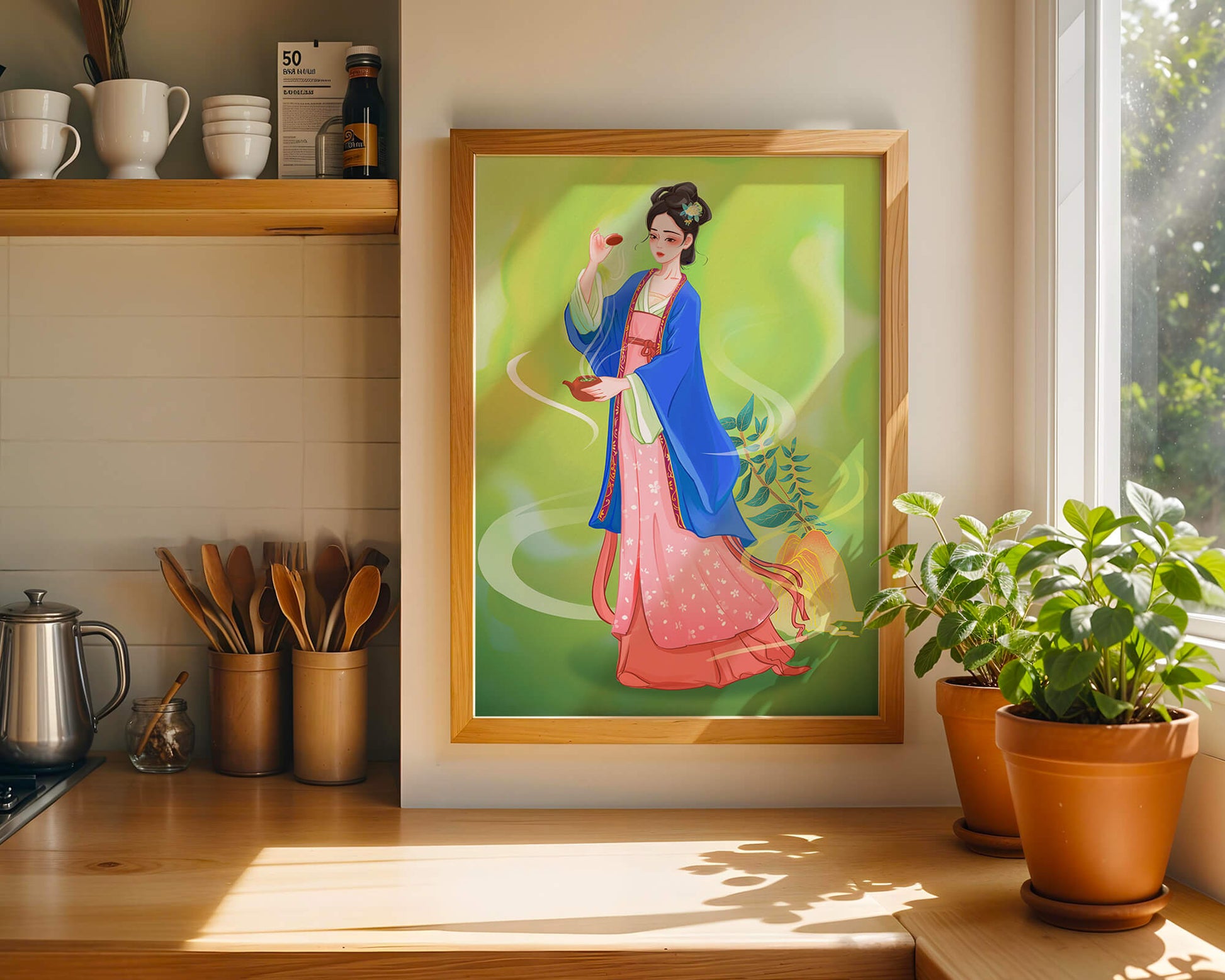 Diseño elegante de mujer en vestimenta tradicional del Este Asiático