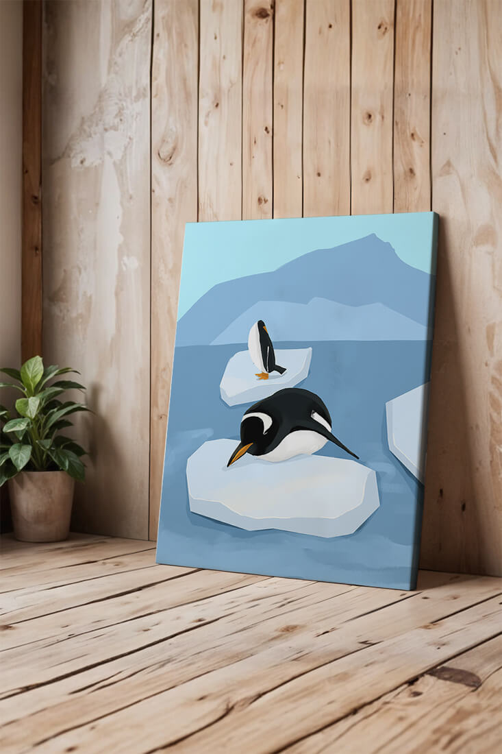Charmante Pinguine auf schwimmenden Eisbergen in der Polarlandschaft