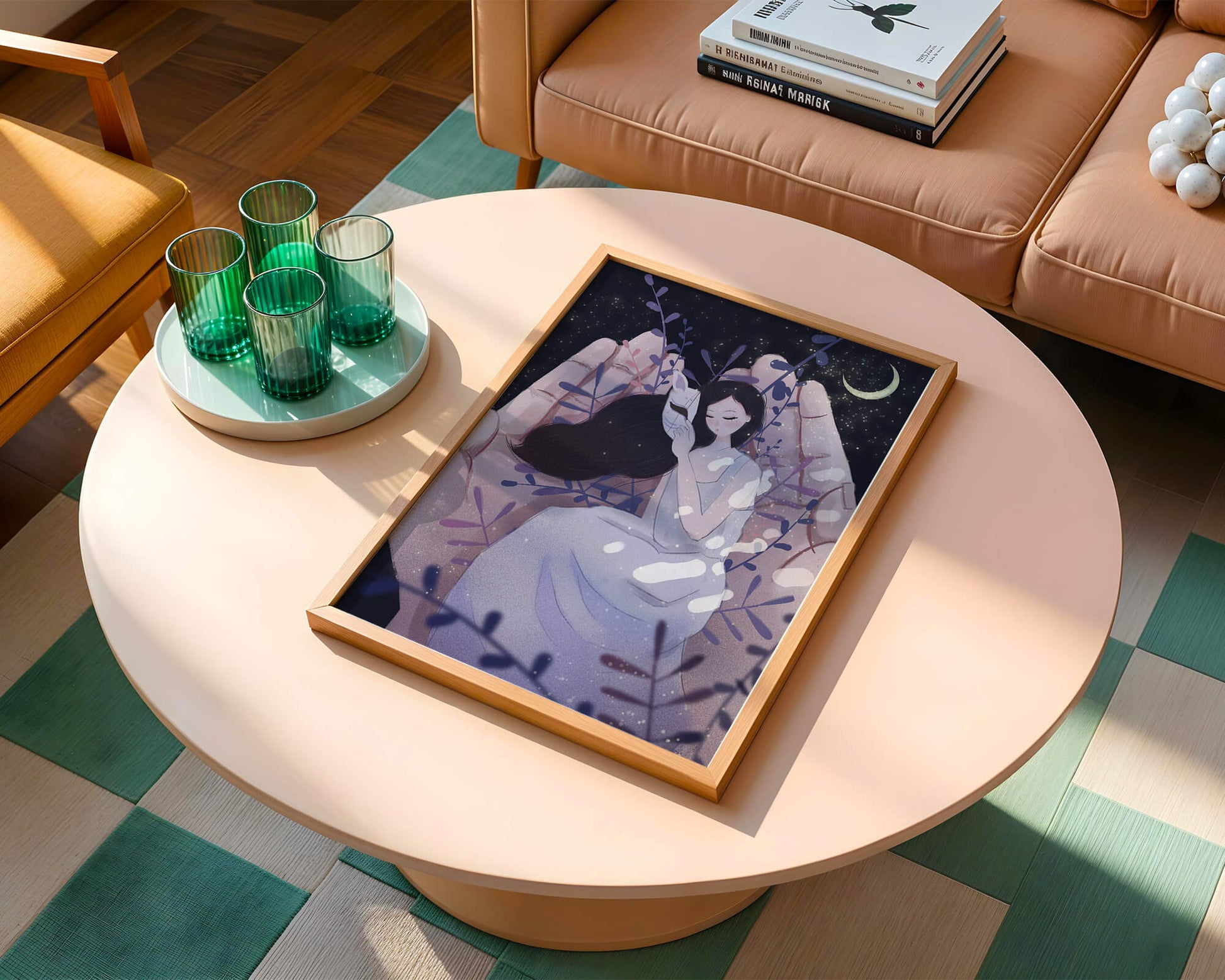 Un momento tierno bajo la luz de la luna con máscara y atmósfera onírica