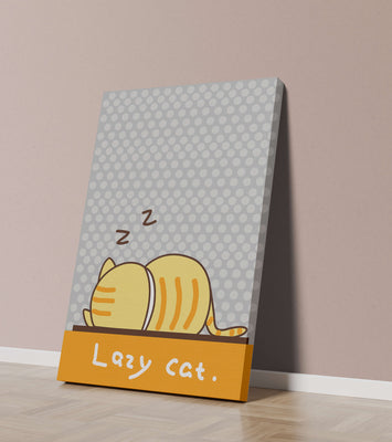 Sleeping cartoon cat with polka dot background