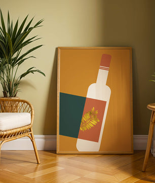 Modern Abstract Wine Bottle With Golden Leaf Design - Mi tienda