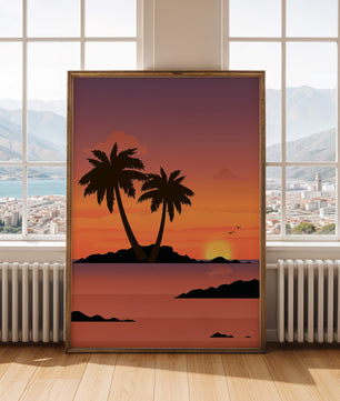 Sunset Over Tropical Island with Palm Trees and Birds - Mi tienda
