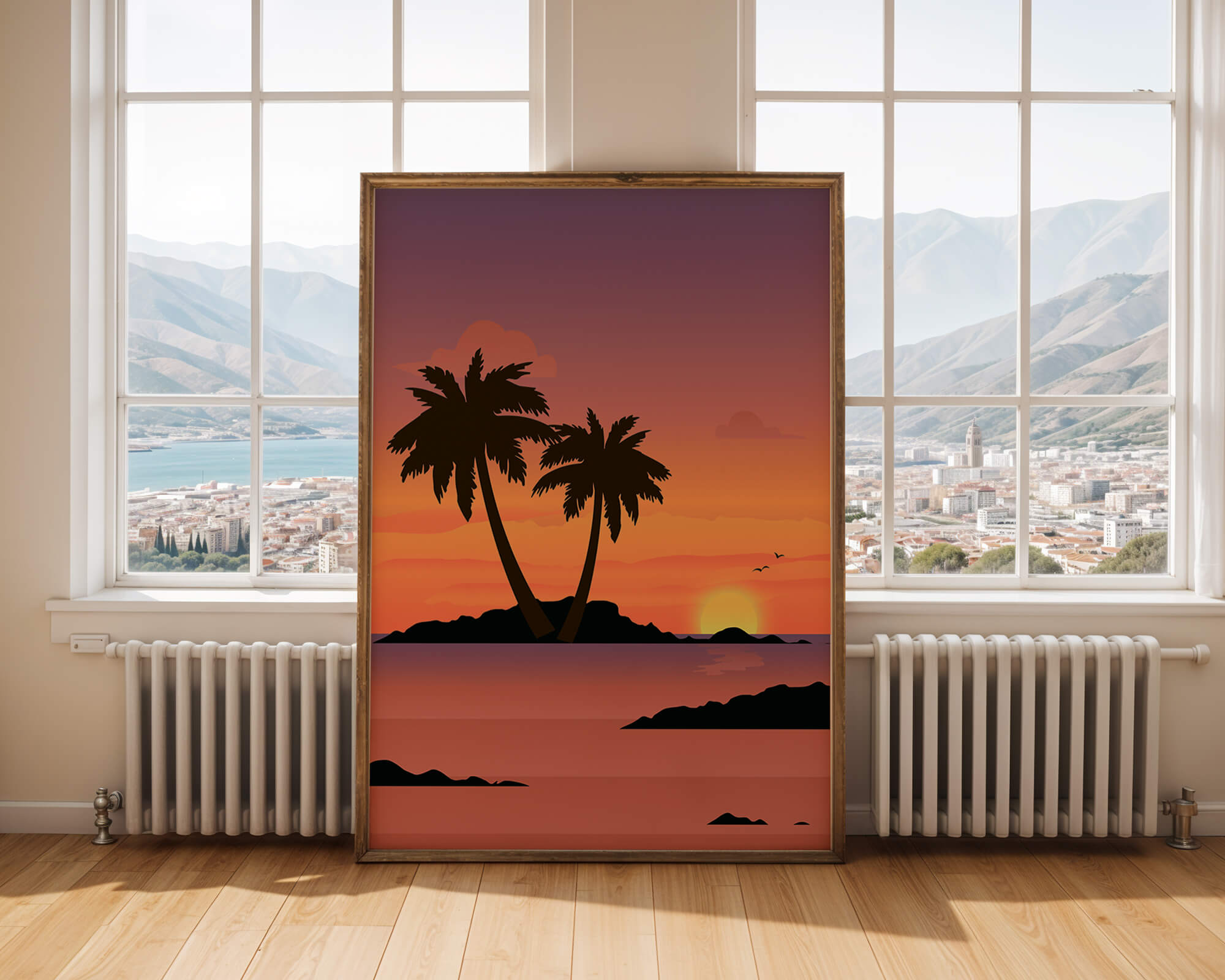 Sunset Over Tropical Island with Palm Trees and Birds - Mi tienda