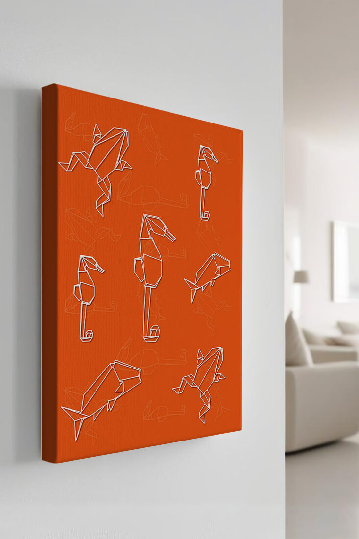 Geometric animal patterns on vibrant orange background