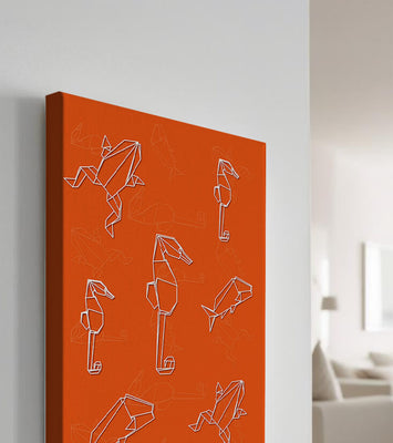 Geometric animal patterns on vibrant orange background