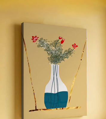 Vase with Red Flowers and Golden Accents