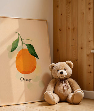 Illustration of a Single Orange with Leaves on a Textured Background - Mi tienda
