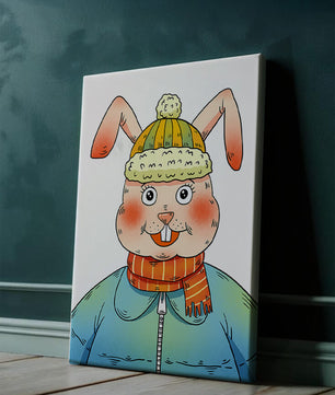Charmantes Cartoon-Häschen mit Winteroutfit und verspieltem Ausdruck