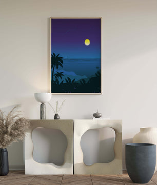 Serene Tropical Night Scene With Palm Trees and Moonlit Ocean - Mi tienda
