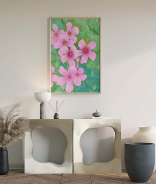 Zarte rosa Blüten auf einem leuchtend grünen Hintergrund Illustration