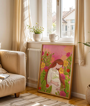 Pregnant Woman Amidst Vibrant Flowers