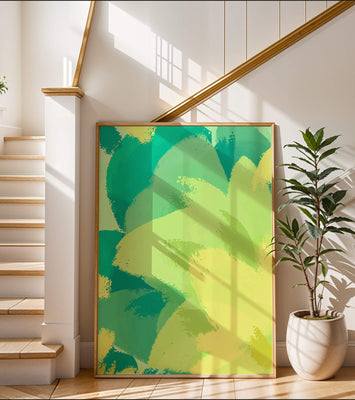 Abstract green and yellow brushstroke painting
