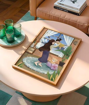 Mother and child bonding in a vibrant living room