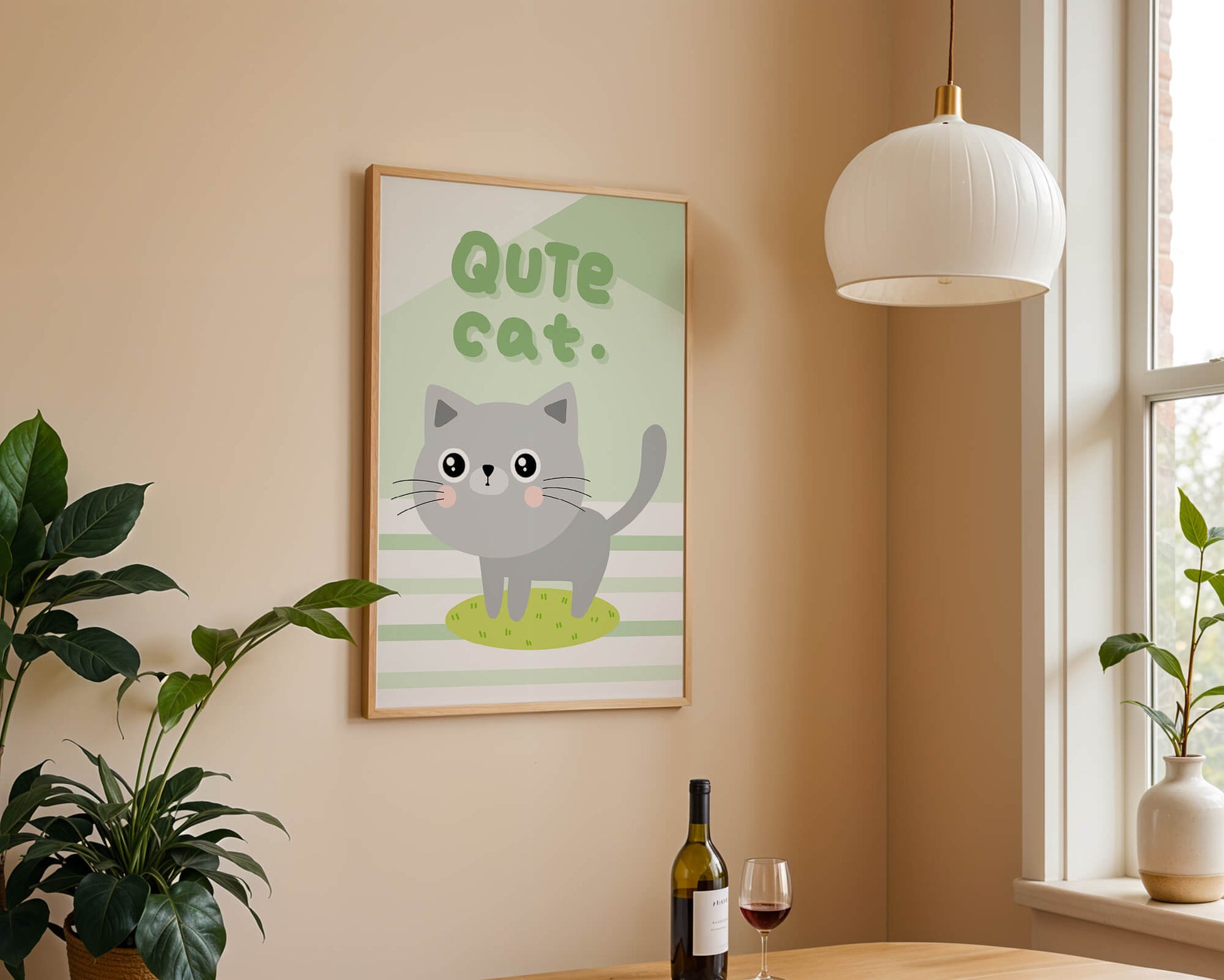 Adorable cartoon cat illustration on pastel background