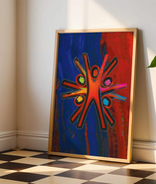 Abstract art with dynamic figures and vibrant colors