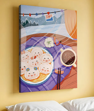 Charming Dumpling Faces on a Cozy Winter Table with Mountain View - Mi tienda