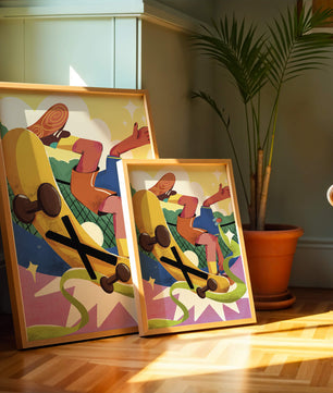 Ilustración abstracta colorida con un skater en movimiento dinámico