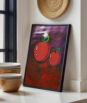 Dos manzanas abstractas con fondo colorido
