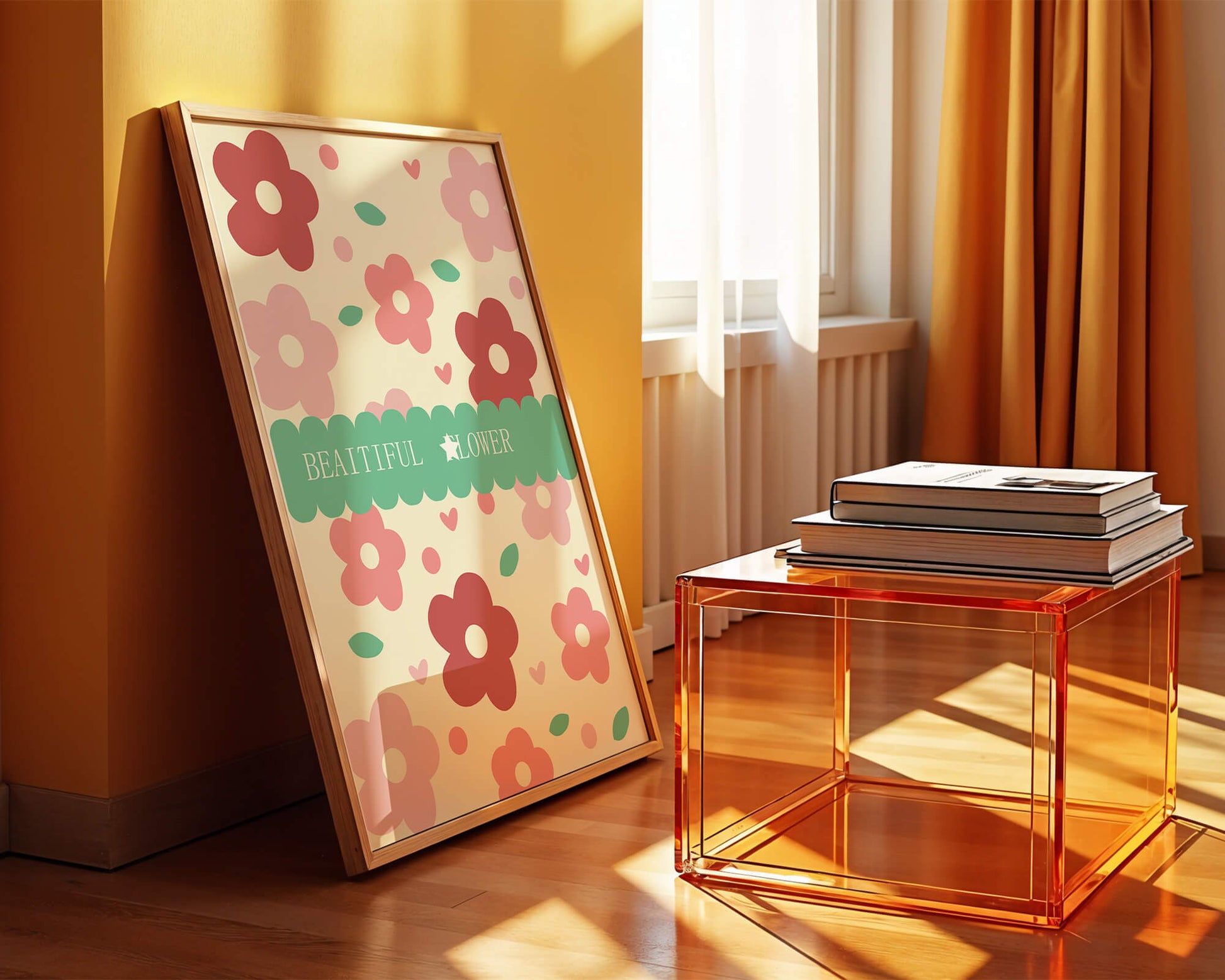 Floral pattern with retro color design and decorative text