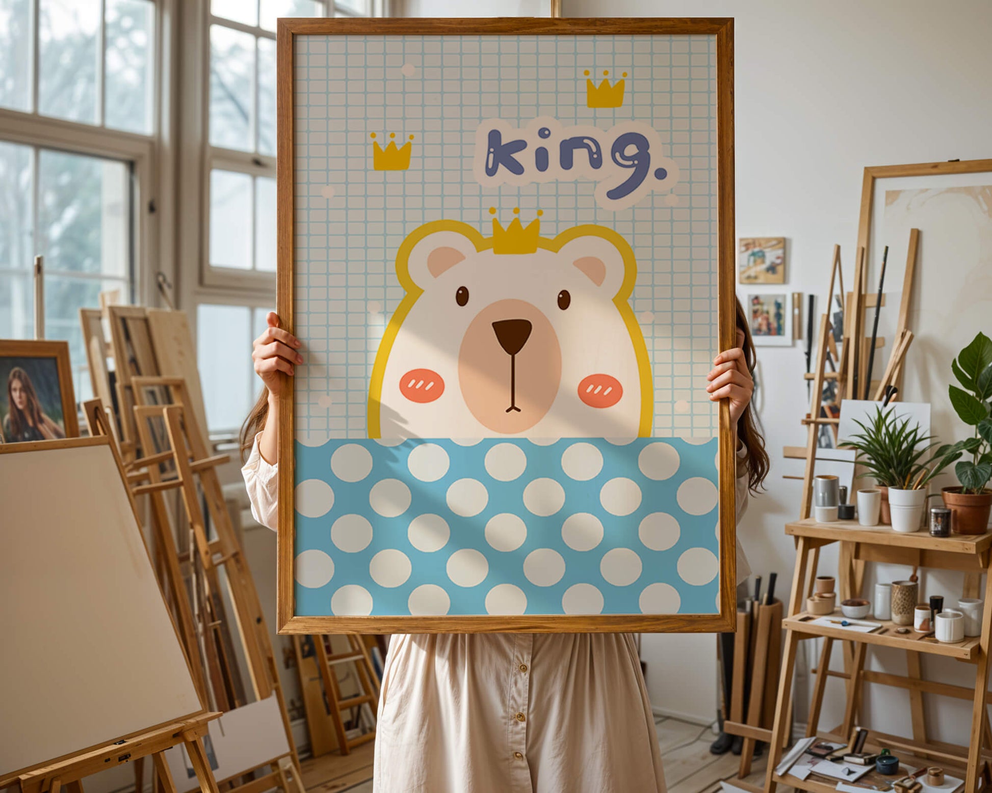 Adorable bear illustration with crown and playful text