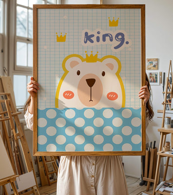 Adorable bear illustration with crown and playful text