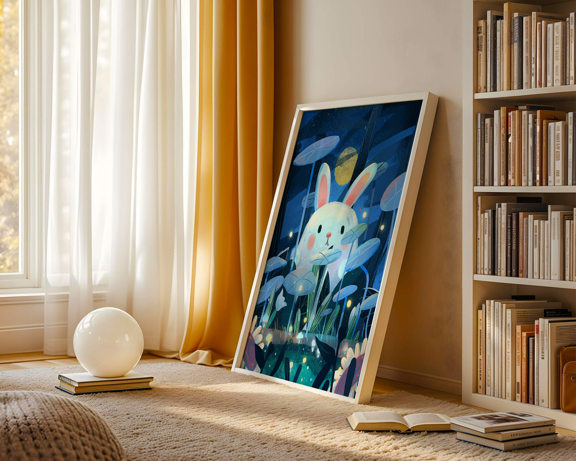 Cute rabbit in a dreamy moonlit forest