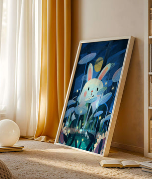 Cute rabbit in a dreamy moonlit forest