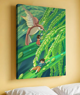 Aventure dans une jungle verdoyante avec des enfants et un oiseau
