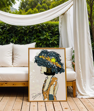 Portrait of a Fashionable Woman with a Large Hat and Gold Accents