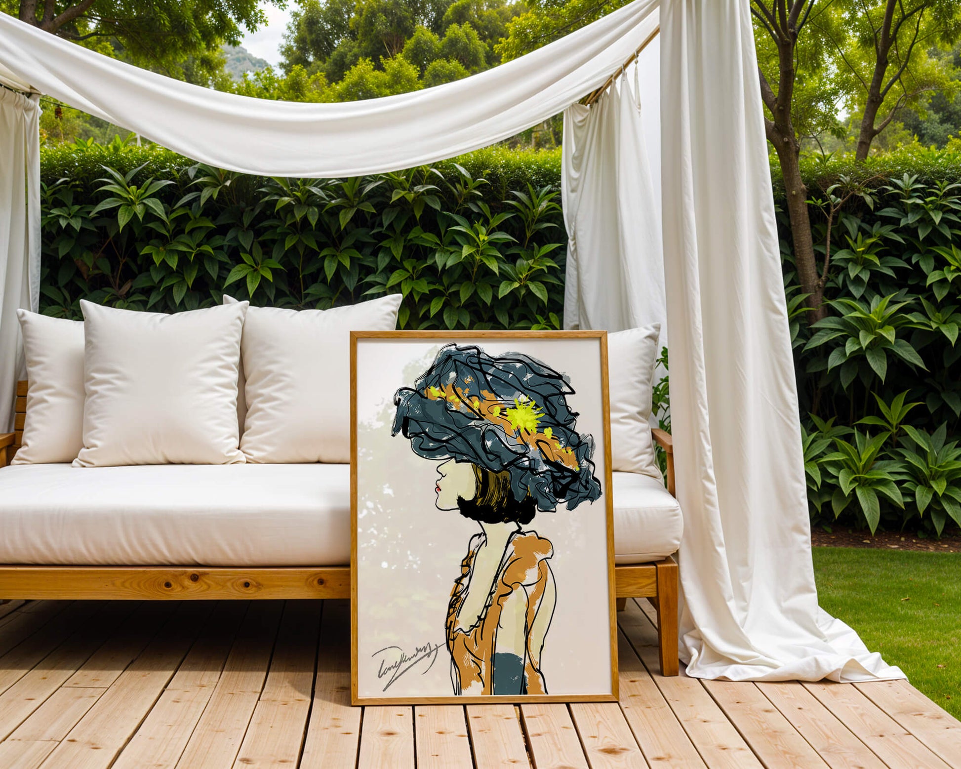 Portrait of a Fashionable Woman with a Large Hat and Gold Accents
