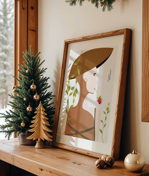 Elegant Abstract Portrait of a Woman with Floral Elements and a Large Hat - Mi tienda