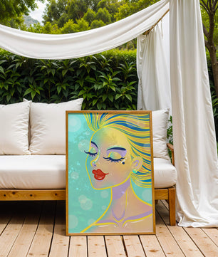 Portrait abstrait coloré d'une femme aux yeux fermés