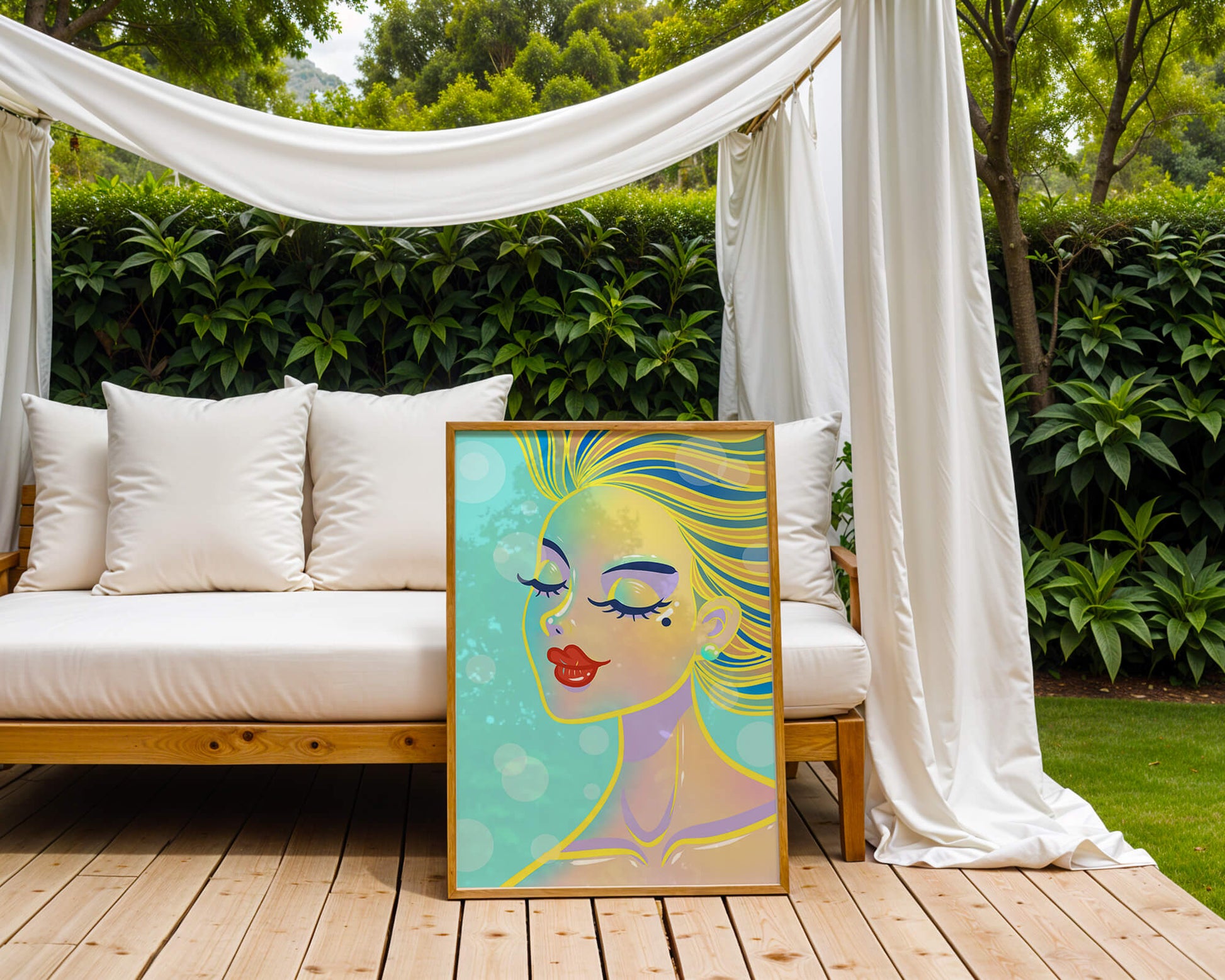 Colorful abstract portrait of a woman with closed eyes