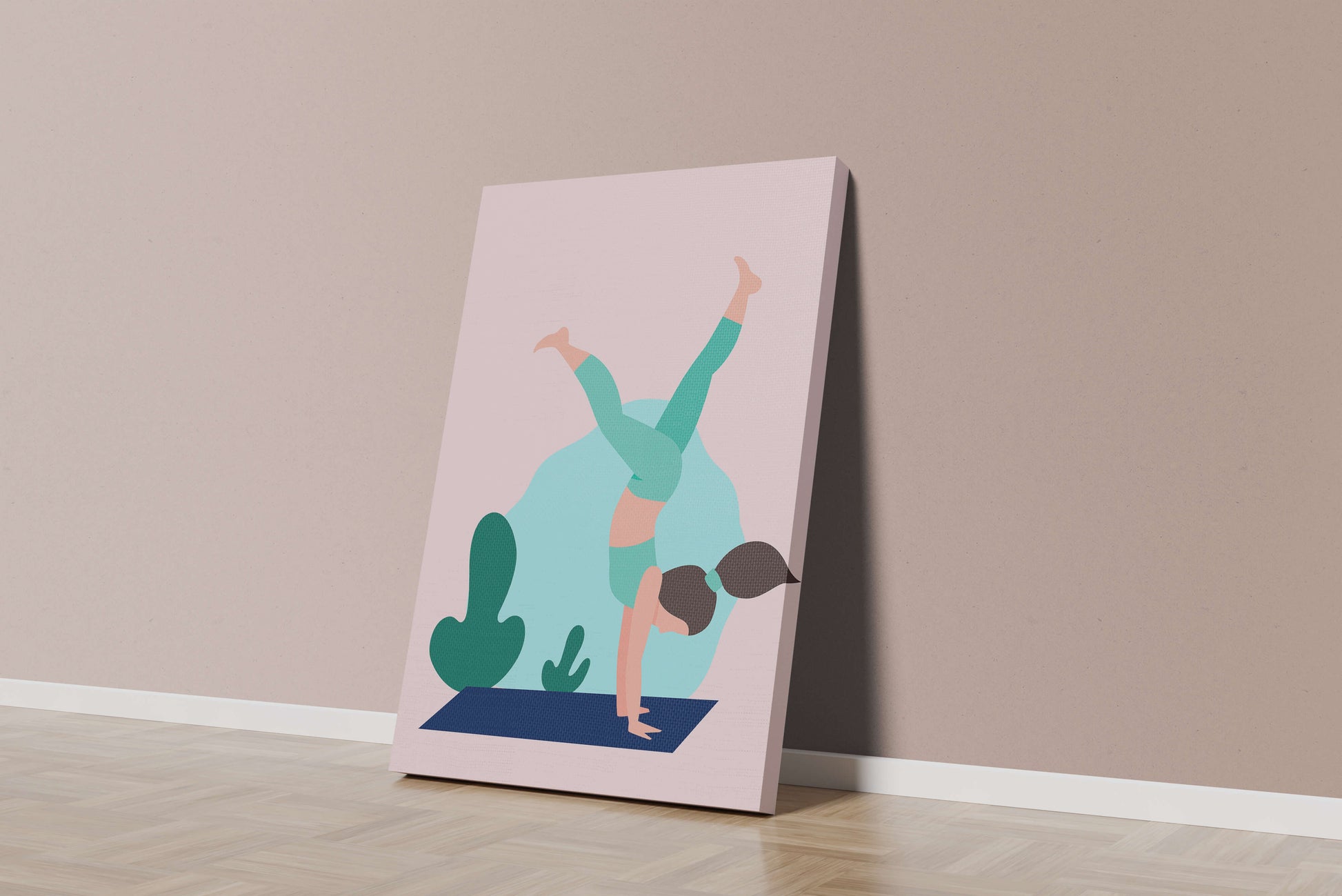 Illustration of a woman practicing yoga handstand pose