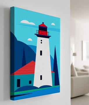 Illustration moderne d'un phare avec des couleurs vives