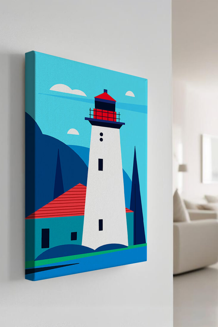 Modern illustration of a lighthouse with vibrant colors