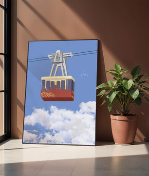 Teleférico colorido contra un cielo azul claro
