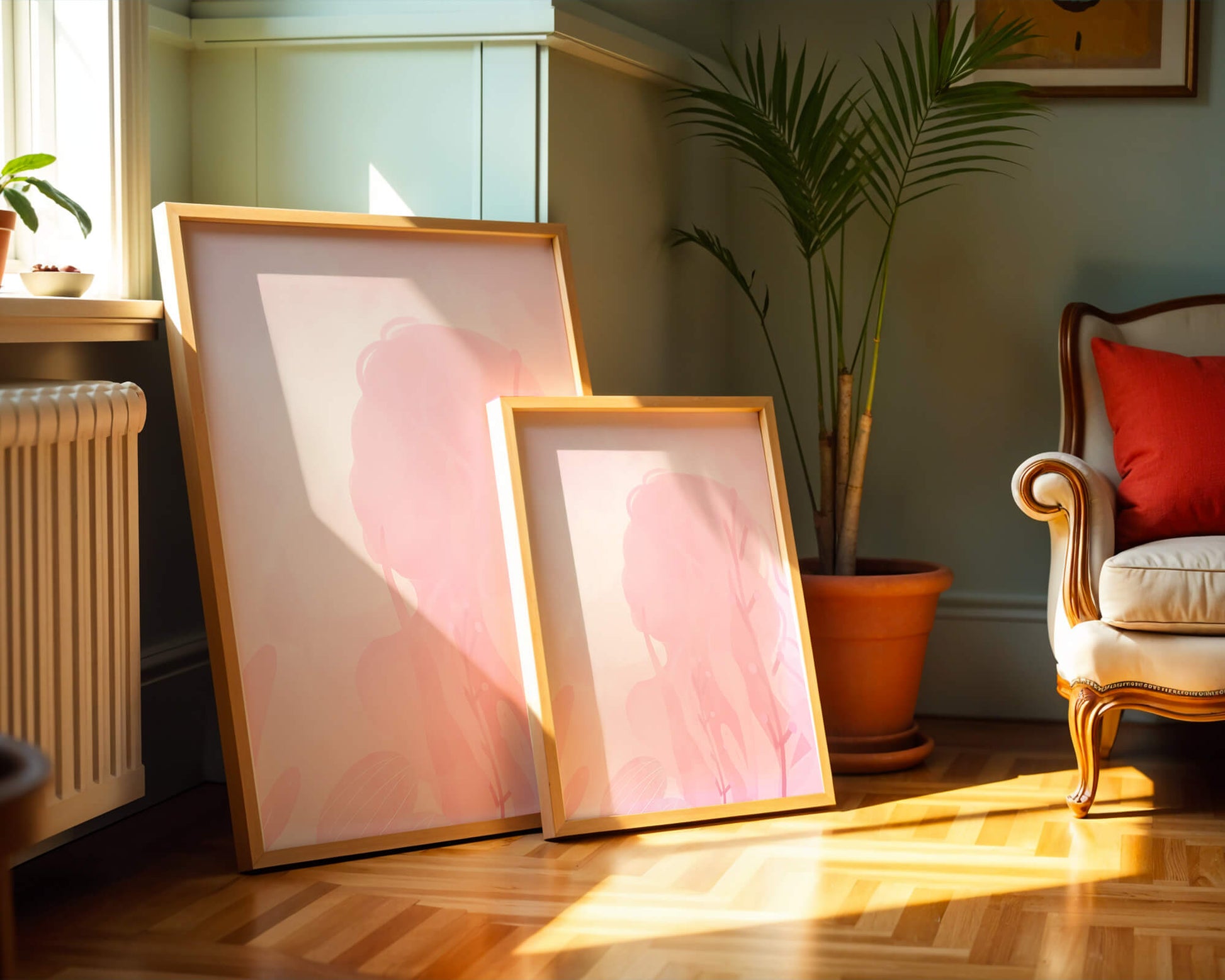 Subtle pink abstract silhouette with floral elements