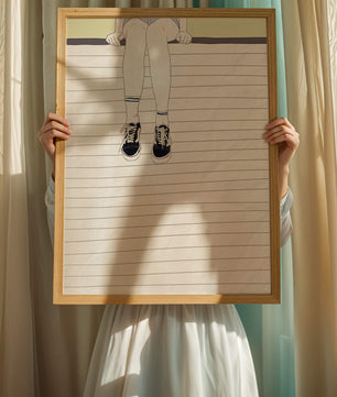 Illustration of Legs Wearing Sneakers and Socks on Lined Background