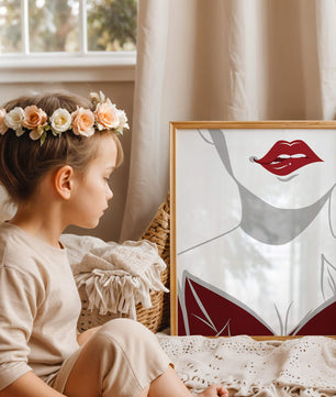 Minimalist Art with Red Lips and Elegant Dress - Mi tienda