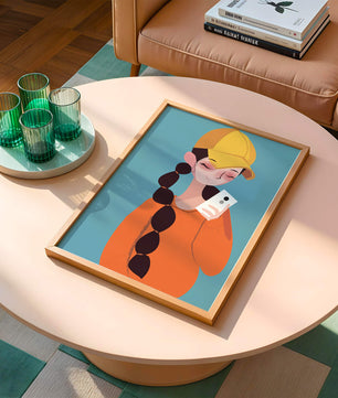 Colorful illustration of a girl with a smartphone