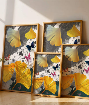 Artistic Composition with Yellow Leaves and Butterflies
