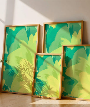 Pintura abstracta de pinceladas verdes y amarillas