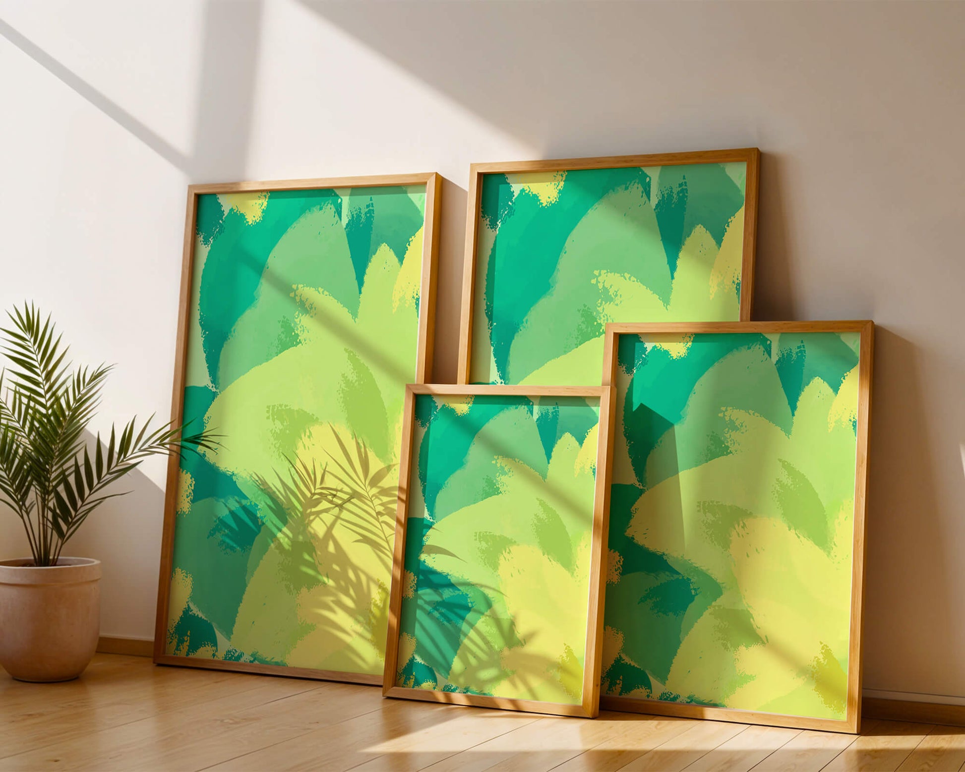 Abstract green and yellow brushstroke painting